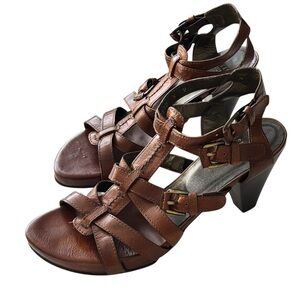 Stuart Weitzman Cognac Leather Strappy Caged Sandals, Made in Spain – Size 9